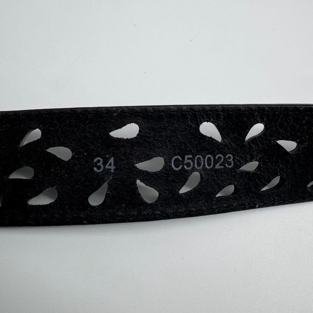 Tony Lama Size 34 Ornate Silver Scroll Buckle Black Cutout Western Belt - Picture 9 of 10